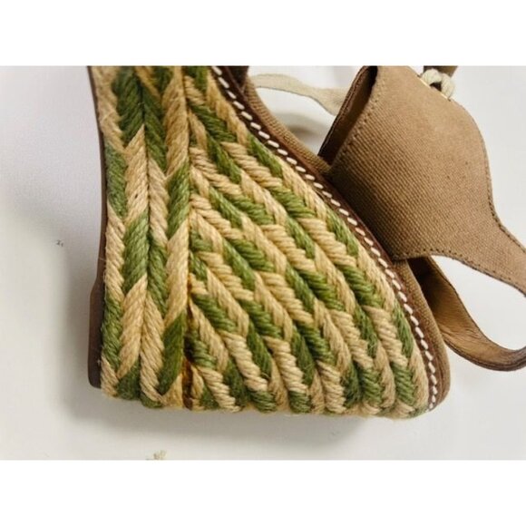 Tory Burch Brown Canvas Espadrille Wedge Sandals With Ivory Lace-Up Detail Women - Picture 10 of 10